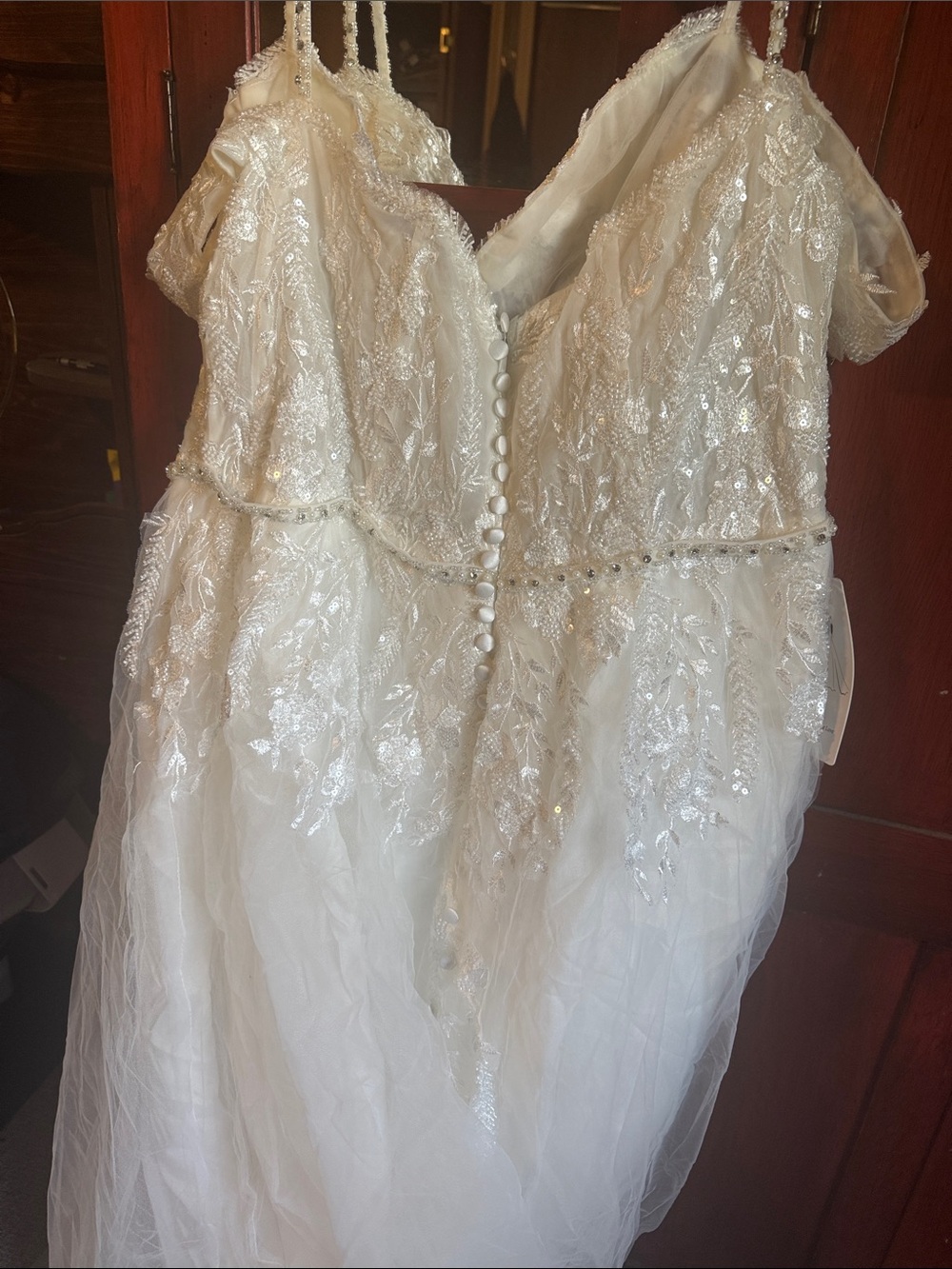Beaded Lace Bridal Gown in Ivory with Tulle Skirt